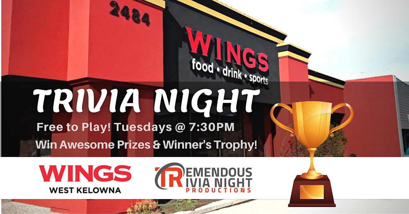 West Kelowna Wings Restaurant Tuesday Night Trivia! Gonzo Events